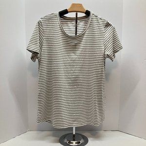 Eddie Bauer Women's Gray White‎ Striped Short Sleeve T Shirt Top Size XL